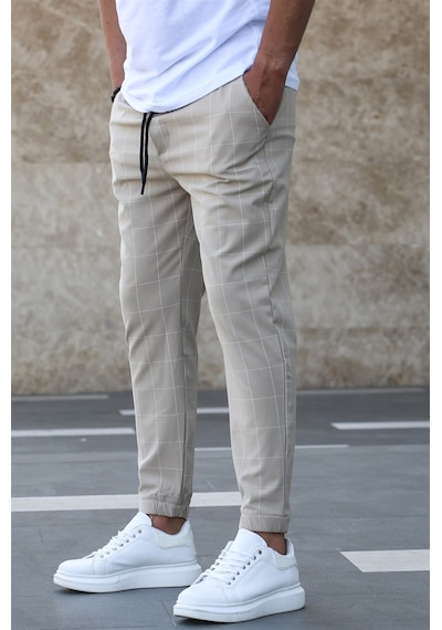 Madmext Madmext Ekoseli Bej Jogger Mad4081-bej Bej