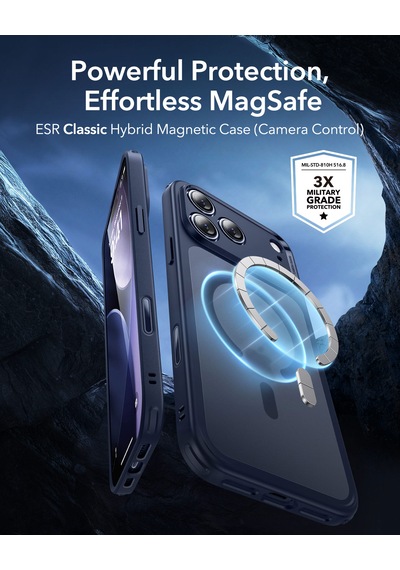 Esr Apple Uyumlu iPhone 17 Pro Max Classic Hybrid Magsafe Kılıf - Kamera Kontrol Buton - Buzlu Mavi Buzlu Mavi