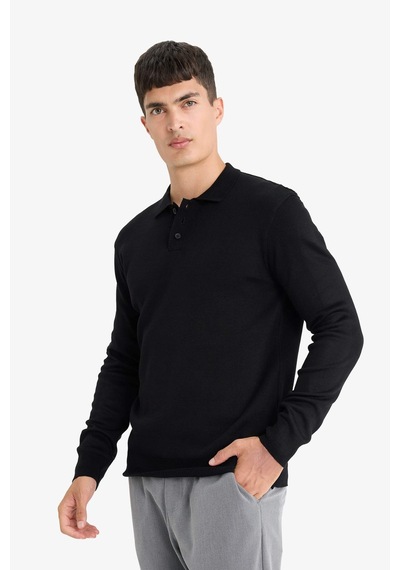 Defacto Standart Fit Polo Yaka Triko Kazak B9713ax25aubk81 Siyah