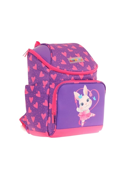 Kaukko İki Bölmeli Ergonomik Kız Çocuk Okul Çantası Pembe Mor - Kalpli Tavşan Desenli - L5246 Pembe - Mor