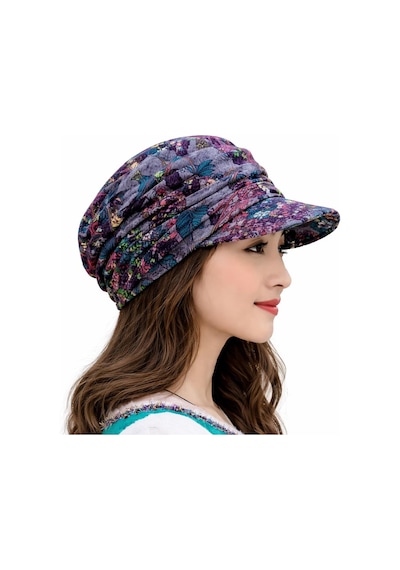 Valkyrie Kadın Mor Desenli Şapka Siperlikli Bere Şapka Yumuşak Rahat Günlük Şık Tasarım Çok Renkli
