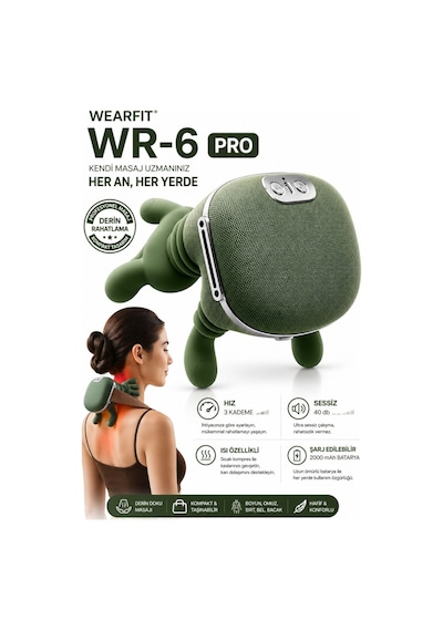 Wr-6 Pro Isıtmalı Şarjlı Masaj Aleti Kablosuz Boyun Omuz Sırt Bacak Derin Doku Masaj Cihazı Haki
