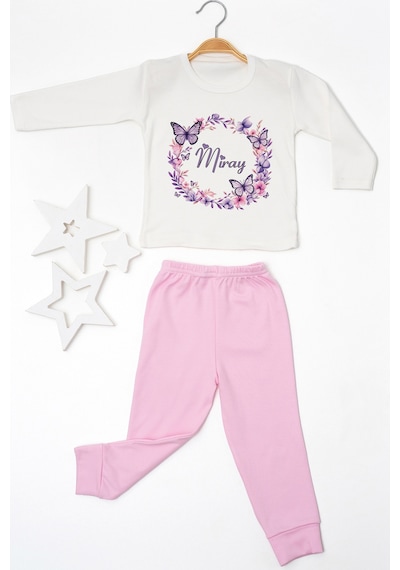 Pia Baby İsme Özel Kız Çocuk Pijama Takımı %100 Pamuk Penye İsim Baskılı Kişiye Özel Çocuk Pijaması 10904p14pi Krem