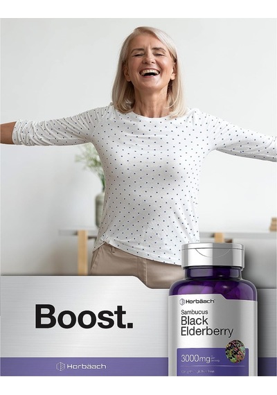 Horbaach Sambucus Black Elderberry 3000mg 180 Capsul.usa Me... Aromasız