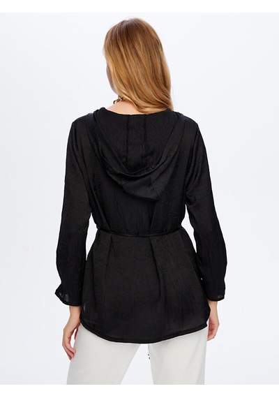 Faik Sönmez Beli Kuşaklı Kapüşonlu Krinkıl Saten Tunik W26tnk016 Uw26tnk01610 Siyah