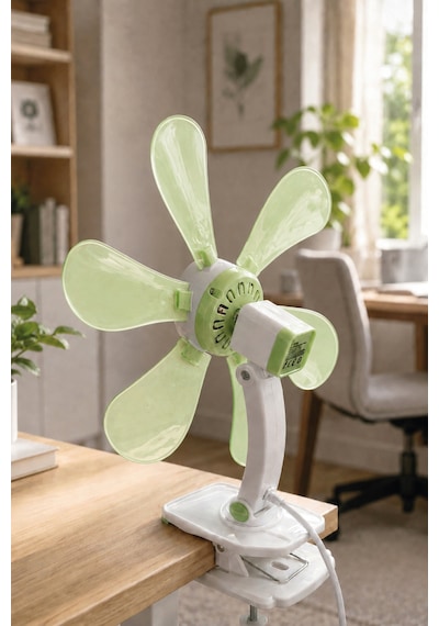 Waldern Taşınabilir, Sessiz Akrobat - Klipsli Fan - Masa Üstü Yeşil Vantilatör - 32 Cm & 180 Eğim