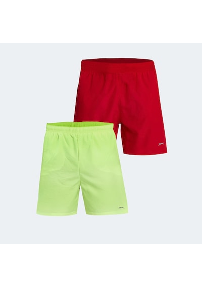 Slazenger RABI 2 li Set Erkek Cepli Deniz Şortu Kırmızı - Neon Yeşil Mayo
