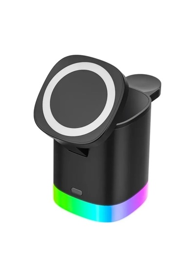 3in1 15w Apple iPhone   Uyumlu AirPods Watch Kablosuz Şarj Cihazı Rgb Işıklı T15