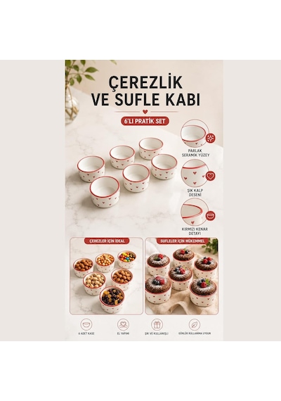 Ayrex 6'li El Yapımı Seramik Sufle Kabı Seti, Fırına Dayanıklı Ramekin Krem Brüle Ve Mağma Kek Kalıbı, Çerez Diğer