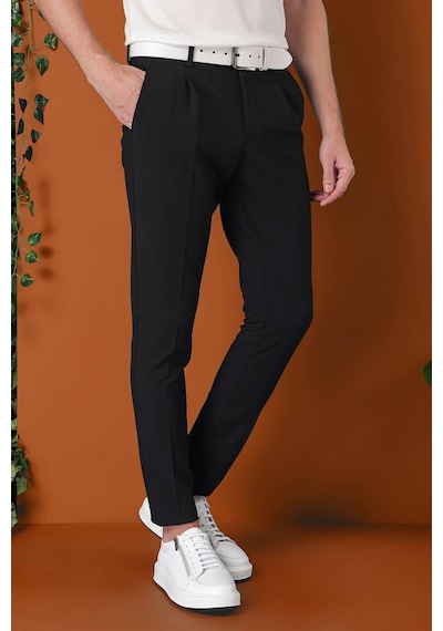 Efor Comfort Fit Gofre Kumaş Pileli Pamuk Casual Siyah Pantolon P 1148 Siyah