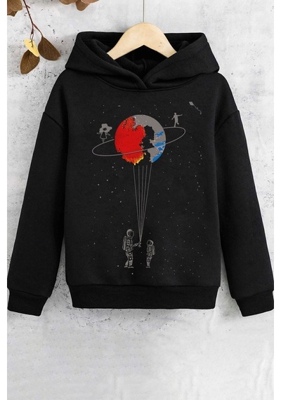 Uyguntarz Çocuk Evren Temalı Baskılı Sweatshirt Siyah