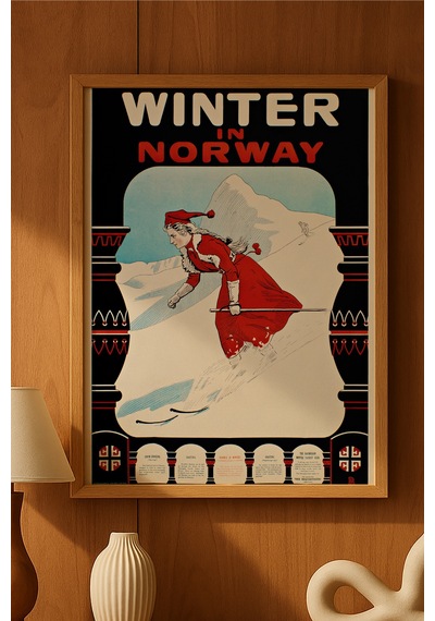 Norway Doğal Ahşap Çerçeveli Poster, Dekoratif Seyahat Duvar Tablosu