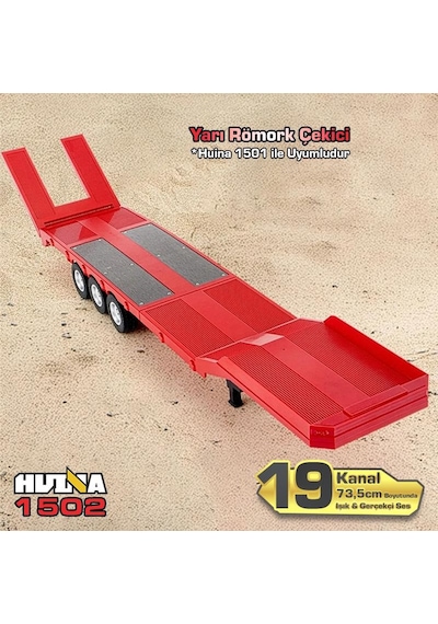 Huına 1502 1/18 Rc Uzaktan Kumandalı İş Makinesi İnşaat Aracı Römork Çekici Dorse Damper Trailer Flatbed 1501 İle Uyumlu Kırmızı