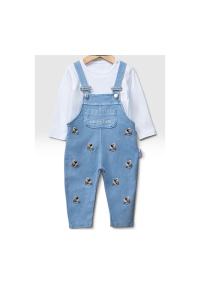 Altıntaş Baby Fırfır Köpek Örme Kot Kumaş Salopet Ve Tshirt 2'li Takım Fırfır Fırfır
