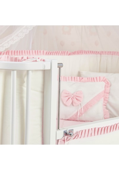 Meltem Kids Bambino Sallanır Ahşap Anne Yanı Beşik 70x110 cm (beyaz-pembe) Pembe