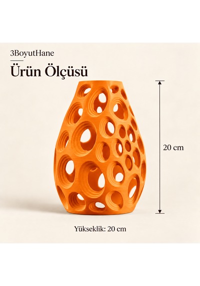 Dekoratif Vazo 20 Cm Oval Delikli Modern Tasarım Kuru Ve Yapay Çiçek Vazosu Turuncu