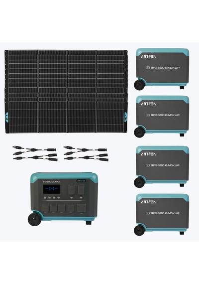 Antfea F3600 Ultra + 4 Adet Bf3600 Backup Batarya + 12 Adet 400w Paneli + 2 Adet Paralelleme Kablosu 3.6 Kw / 21.5 Kwh / 4.8 Kw