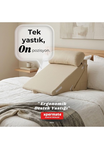 Ergonomik Destek Yastığı Baş, Sırt, Bel Ve Bacak Desteği Bej Genel