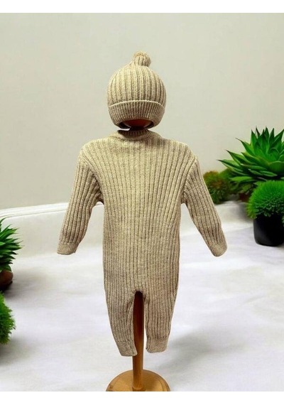 Cantoy Bebek Örgü Fitilli Bereli Kışlık Tulum-15298 Bej