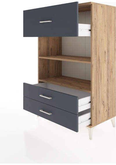 Hyperion Dolap 2 Raflı 3 Çekmeceli 88x44x134 Çam-antrasit Atlas Çam