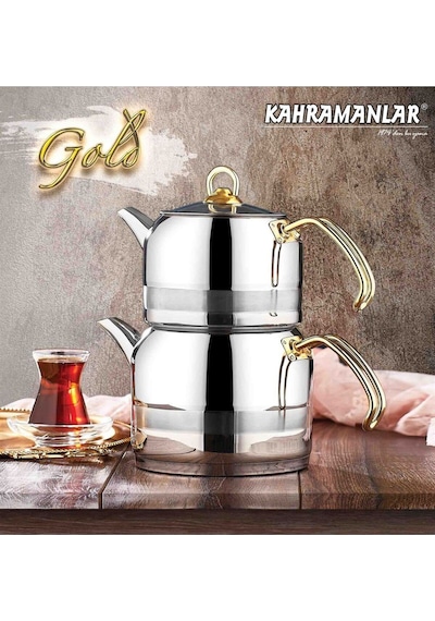 Kahramanlar Kah 1018-g Çaydanlık Enza Gold Orta Boy Gri - Gold