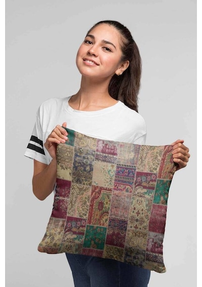 Çok Renkli Patchwork Çift Taraflı Kırlent Kılıfı Krl293n11