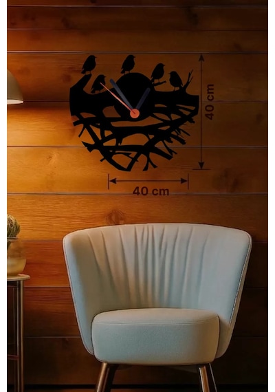 Dallarda Kuşlar Tasarım Ahşap Duvar Saati - 40x40 Cm Dekoratif Saat Diğer