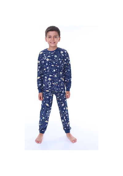 Zuzunga Astronot Temalı Pamuk Unisex Çocuk Pijama Takımı Lacivert2 Lacivert