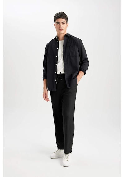 Defacto Pantolon Relax Fit Beli Bağcıklı Cepli Basic Düz Düz Paça B7336AX23WNBK81 Siyah