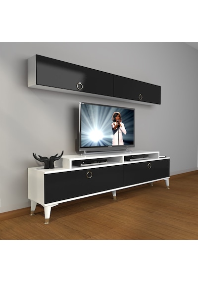 Decoraktiv Ekoflex 5 Mdf Gold Tv Ünitesi Tv Sehpası - Beyaz Siyah Beyaz - Siyah