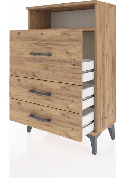Arges Komodin Tek Raflı 3 Çekmeceli 60x30x96 Çam-çam Atlas Çam
