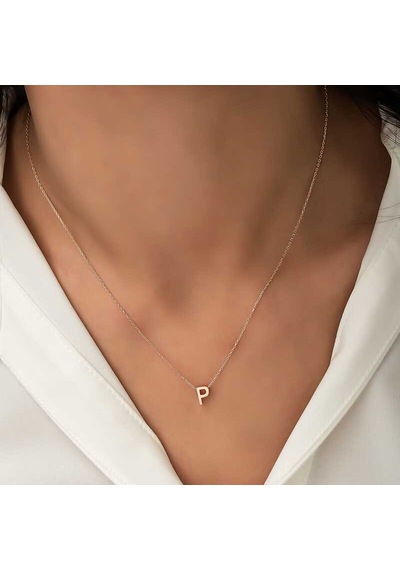 Gümüş Rose 3 Boyutlu P Harf Bayan Kolye - Renk: Gümüş
