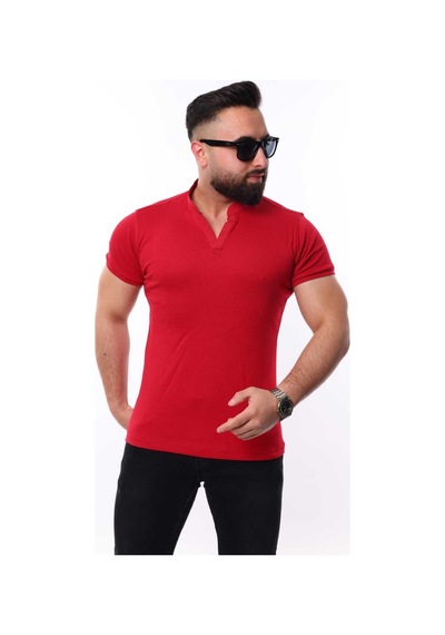 Mcz Giyim Kırmızı Renk Hakim Yaka Slim Fit Erkek T-shirt