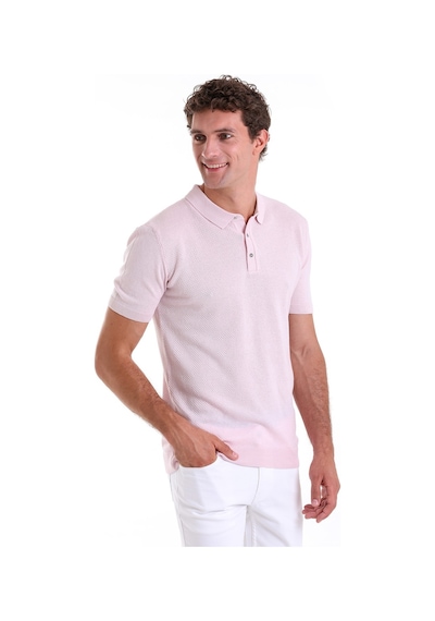 Hatemoğlu Pembe Regular Fit Jakarlı Pamuklu Polo Yaka Triko Tişört Pembe