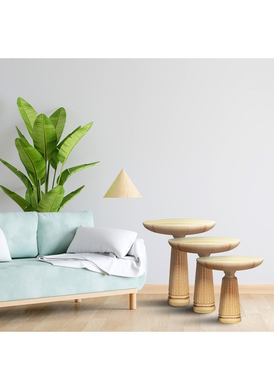 Simillo Wood Wooden Ahşap 3 Lü Set Fitilli Mantar Yan Sehpa Modern Fiskos / Çiçeklik / Zigon Sehpa Ahşap