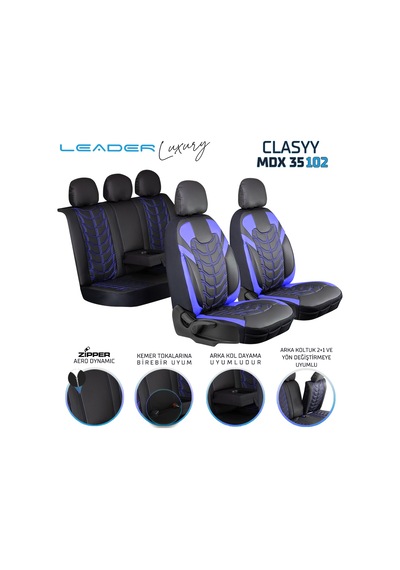 Mitsubishi Attrage Uyumlu Lüx Deri Oto Koltuk Kılıfı Ön Arka Takım Classy Serisi Siyah Mavi 70659965