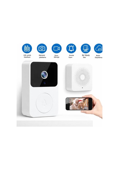 Kablosuz Görüntülü Akıllı Kapı Zili - Wifi Gece Görüşlü Kamera, Ses Değiştirme Özelliği & 38 Melodi