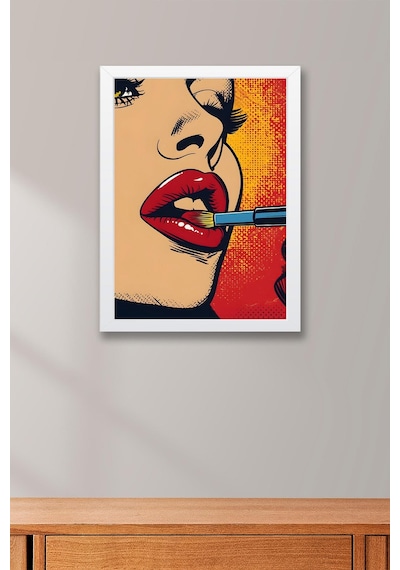 Ruj Süren Kadın Çerçeveli Tablo - Pop Art Poster Tablo
