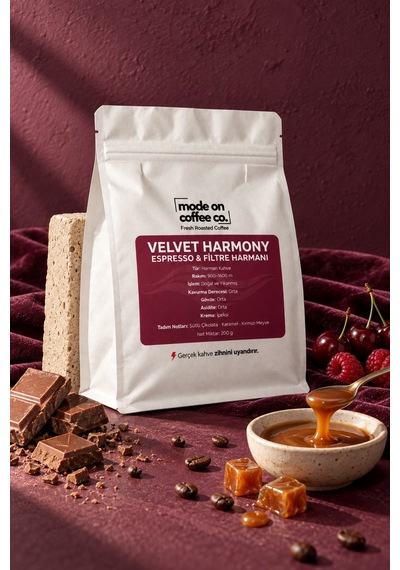 Velvet Harmony Filtre Ve Espresso Harmanı 200 Gr Natural Ve Yıkanmış Medium Kavrum - Filtre Makinesi İçin Öğütülmüş