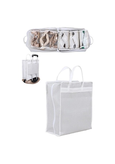 Ayakkabı Hurcu 35x22x40 Cm Gri Çizgili Keçe Beyaz Diğer