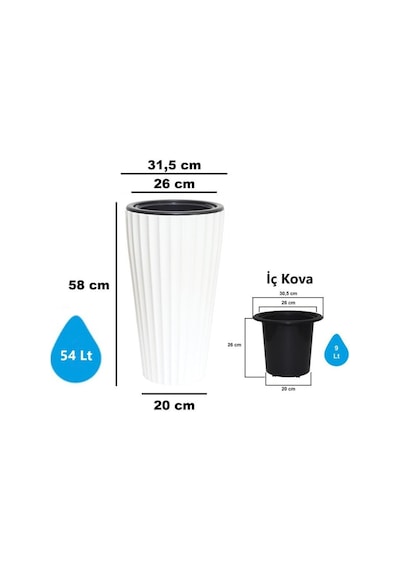 So-lvt1 3 Adet Lilyum Vazo Saksı Takımı İç Kovalı 54 Lt No:1 Beyaz