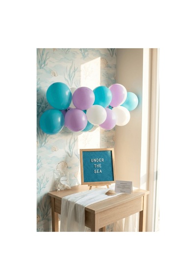 Deniz Kızı Deniz Altı Doğum Günü Süsleme Mini Set Mavi Keçe Yazı Panosu Standlı Balon Zincirli Tüm Yaşlar