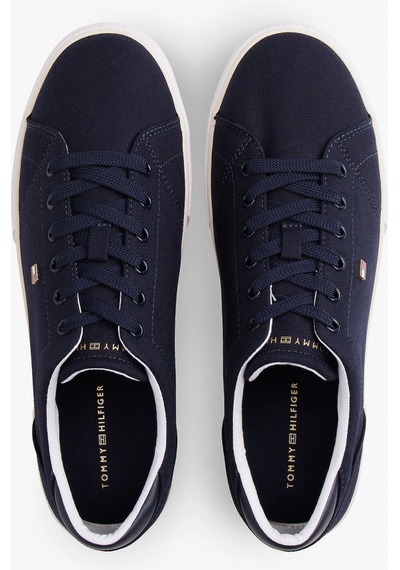 Tommy Hilfiger Th Düşük Profilli Vulkanize Kanvas Kadın Mavi Sneaker Fw0fw09102dw6 Mavi