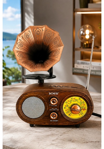 Nns Ns-803bt Kahverengi Retro Radyo Bluetooth Hoparlör Usb Tf Kart Şarjlı Nostaljik Radyo