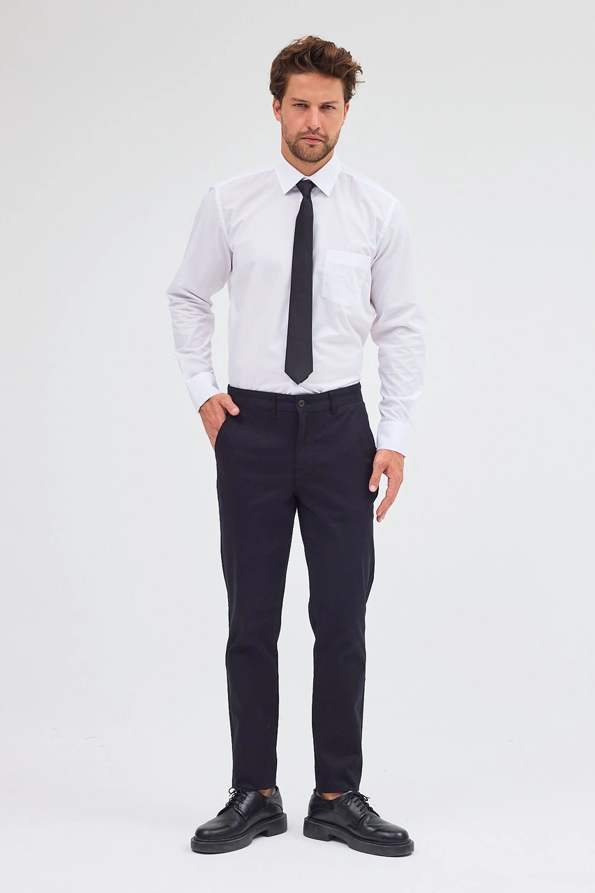 İmza Siyah Yan Cep Düz Paça Pamuklu Slim Fit Chino Casual Pantolon 1003255155 Siyah