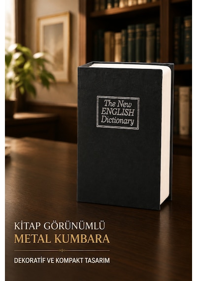 Kitap Görünümlü Metal Kasa Kumbara Gizli Para Biriktirme Ve Değerli Eşya Saklama Kutusu 180x115x55mm