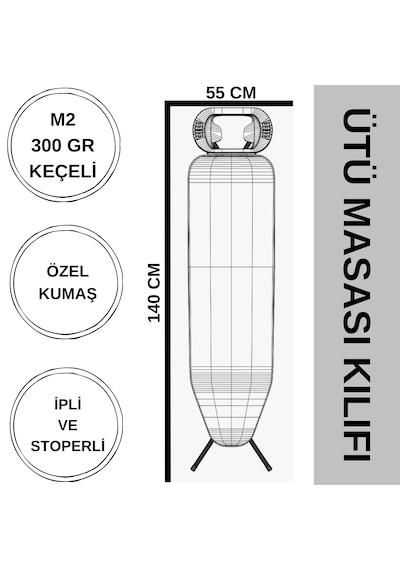Ütü Masası Kılıfı İpli Stoperli Keçeli Örtüsü Bezi 55x140 Brown