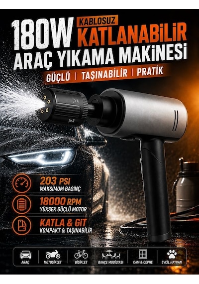180w 18000rpm 203psı Katlanabilir Araç Yıkama Makinesi Dijital Göstergeli Basınçlı Su Pompası Siyah