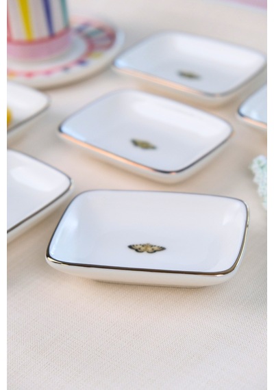 Tabak Evi Kelebek Altın Yaldızlı Dikdörtgen Kayık Tabak 10x7x2cm 6 Lı Çok Renkli