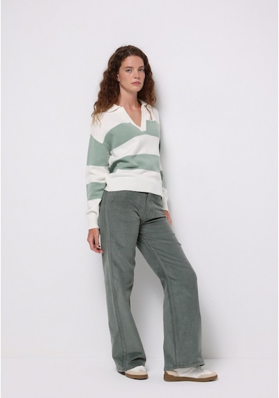 Colin's Colins Regular Fit Polo Yaka Çizgili Kadın Yeşil Kazak Cl1076604 Q1.v1 Sag Sage